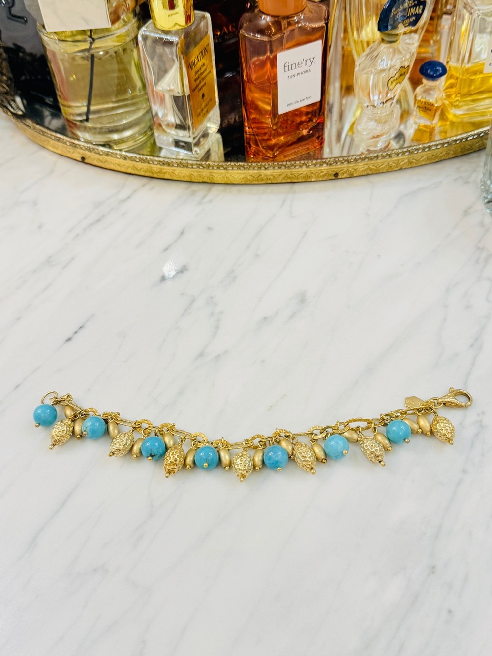 Etrusca Sterling Silver & 18K Gold Overlay Turquoise Charm Bracelet – Italy